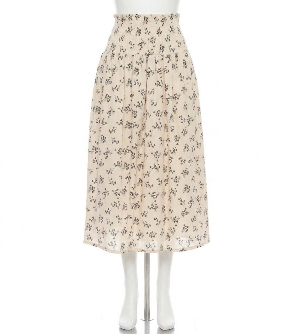 NEW FIFTEEN TWENTY rhea smocked waist skirt in cream/black print